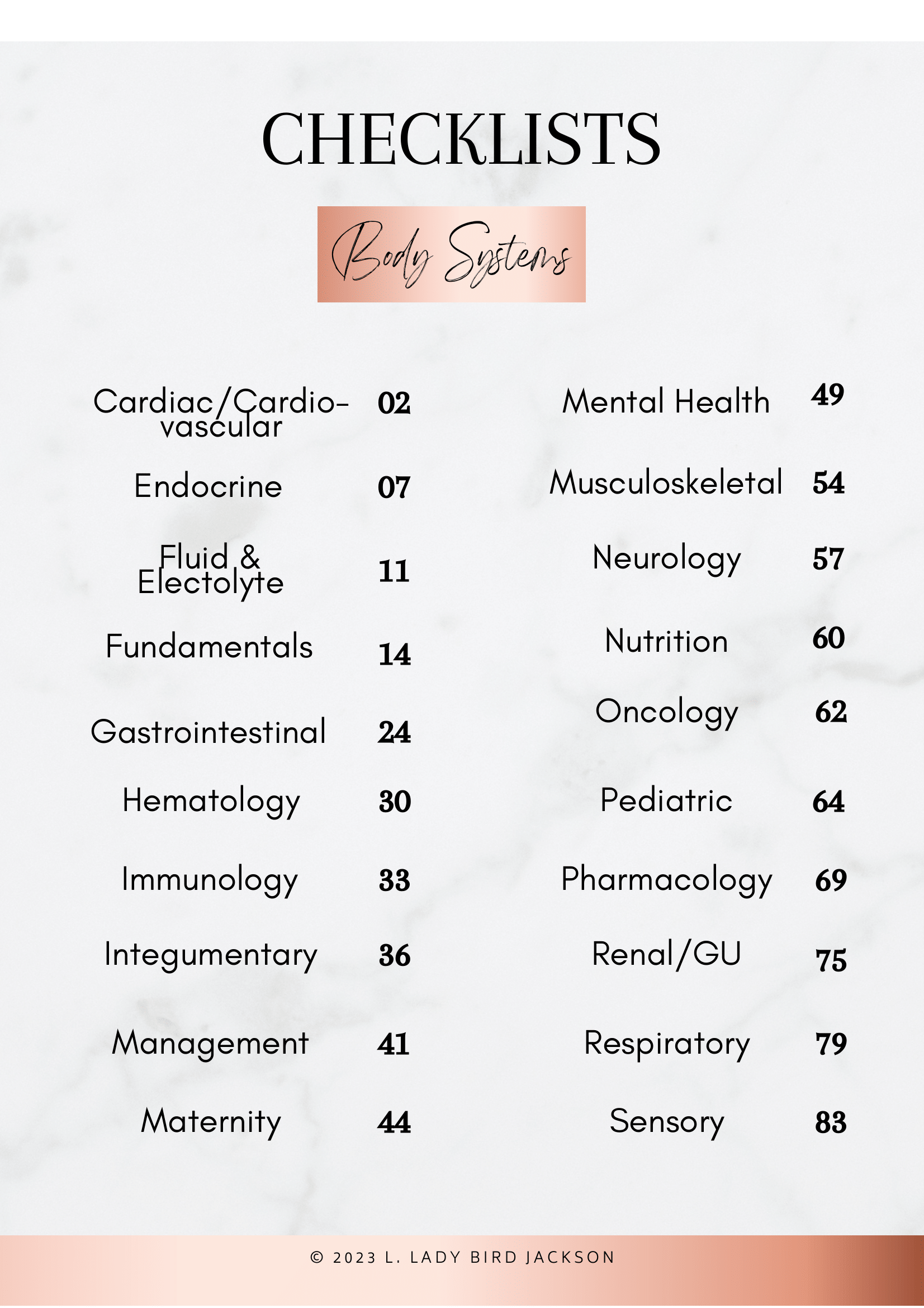 Nursing Key Terms Checklists